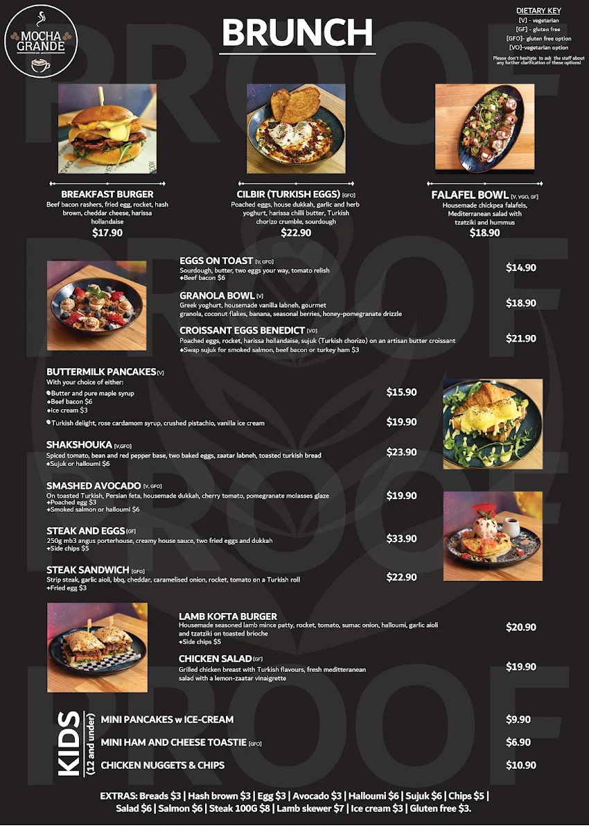 Menu, Mocha Grande