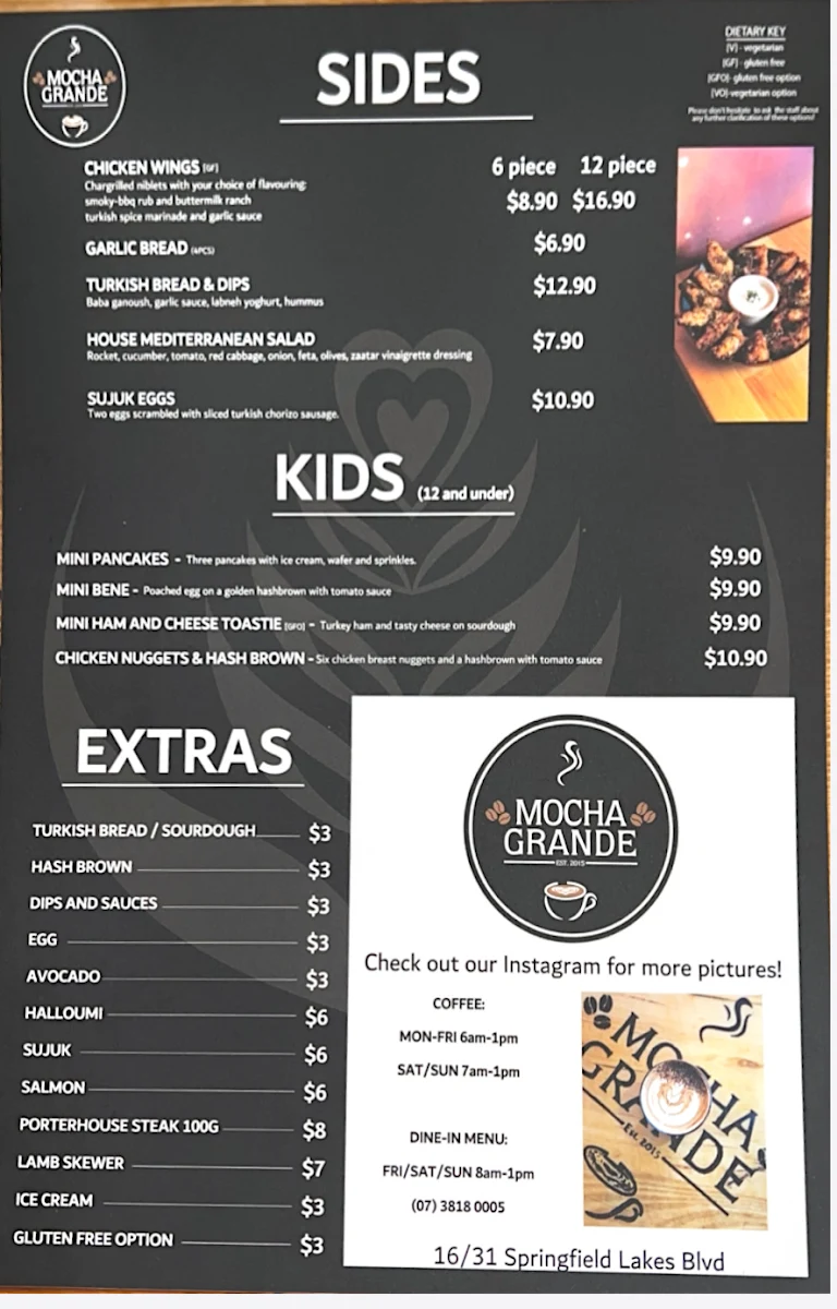 Menu, Mocha Grande