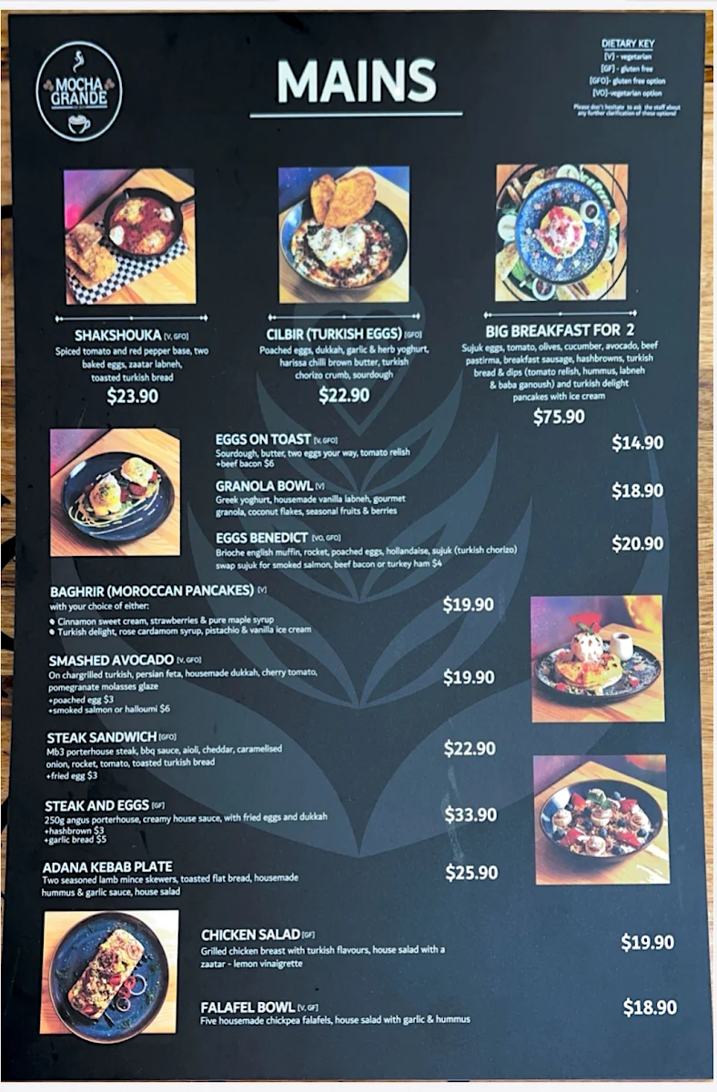Menu, Mocha Grande