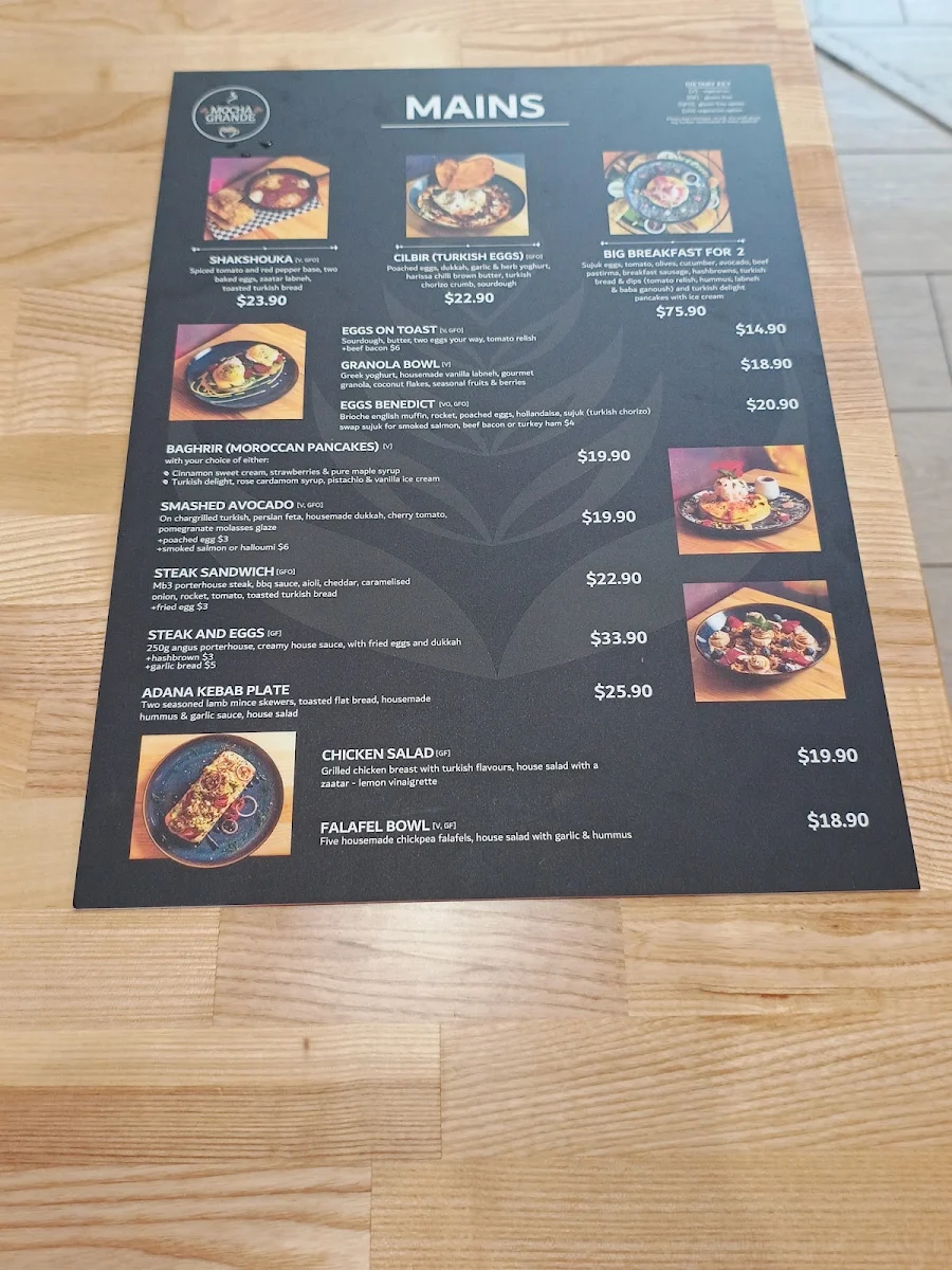 Menu, Mocha Grande