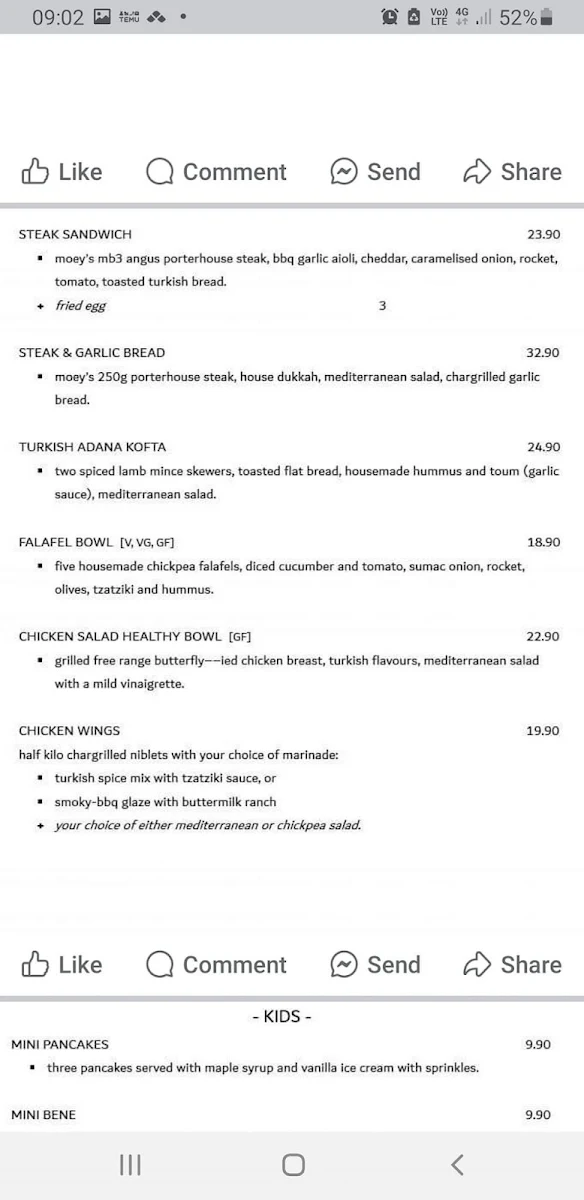 Menu, Mocha Grande