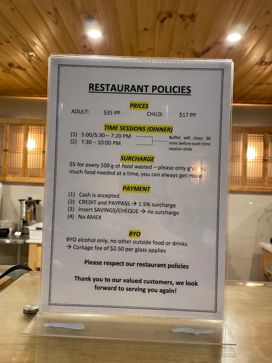 Menu, Hancookwan Korean BBQ Buffet Restaurant Willetton