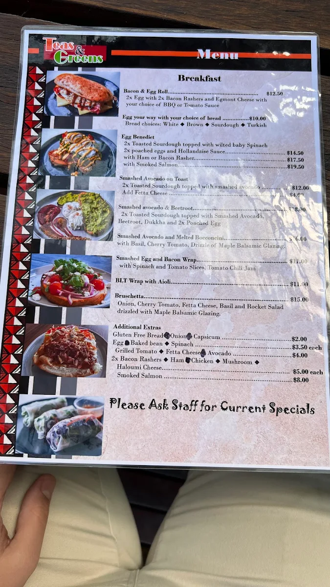 Menu, Teas & Greens Cafe