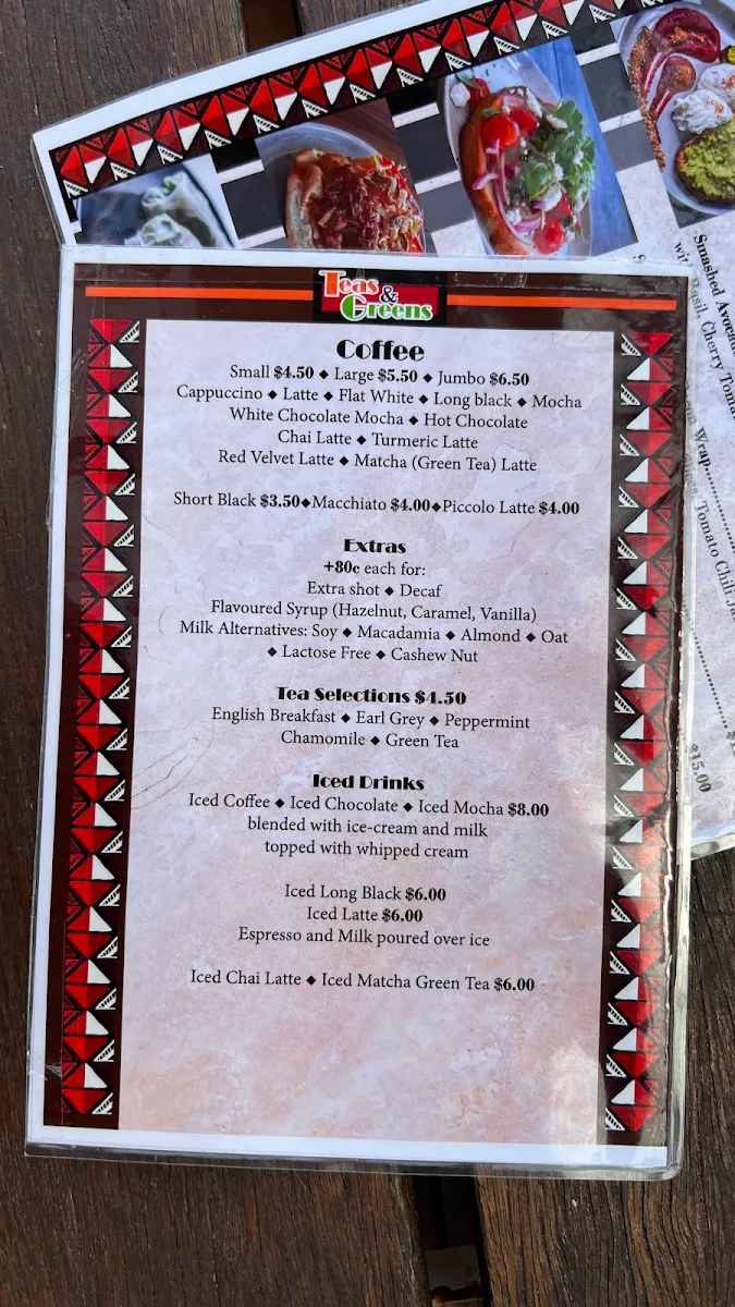 Menu, Teas & Greens Cafe