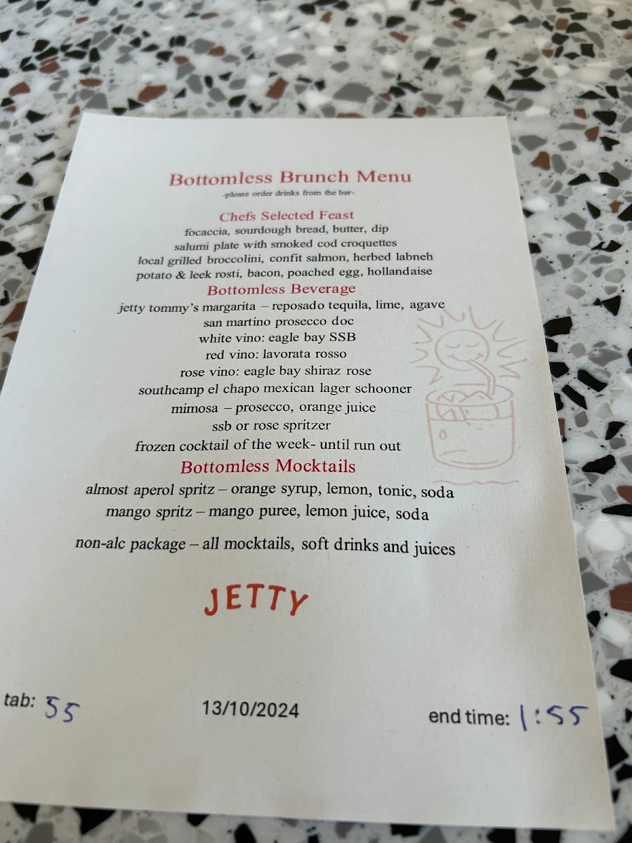 Menu, Jetty Bar & Eats