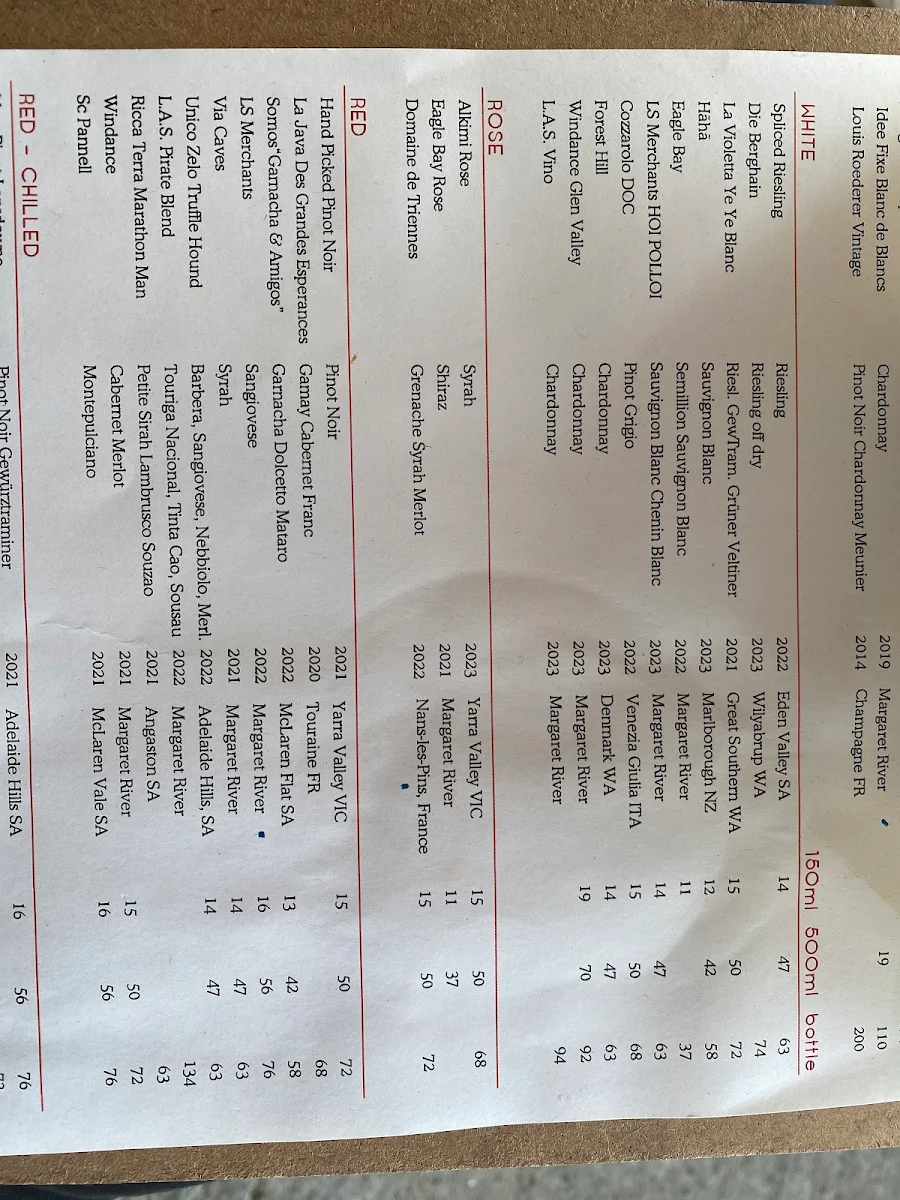 Menu, Jetty Bar & Eats