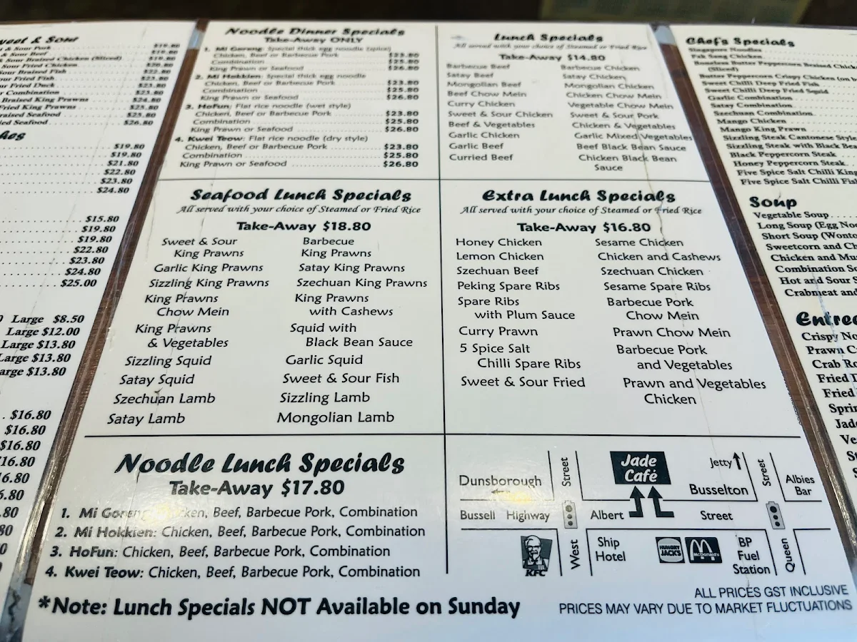 Menu, Jade Cafe
