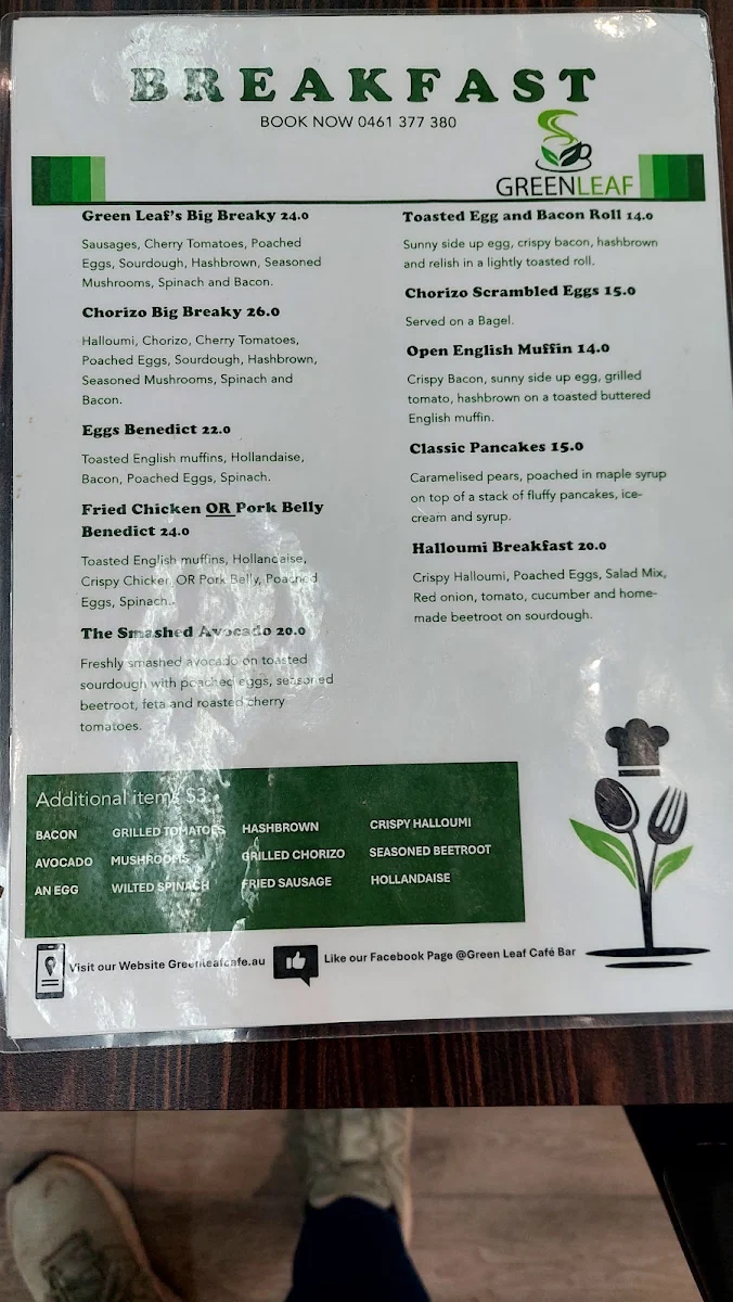 Menu, Green Leaf cafe & Bar
