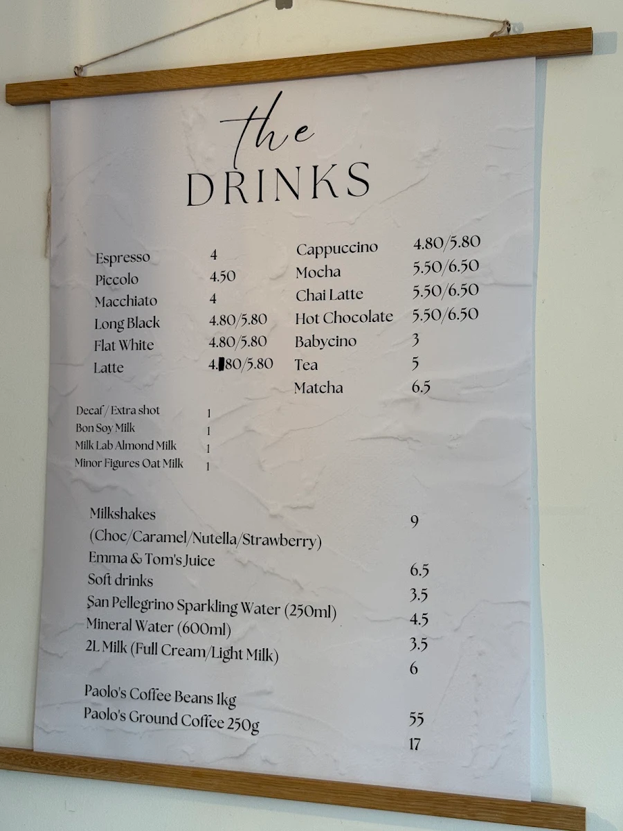 Menu, Paolo's Cafe and Aperitivo Bar