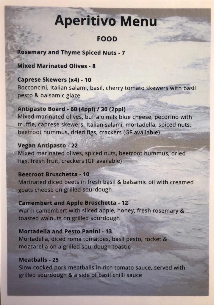 Menu, Paolo's Cafe and Aperitivo Bar