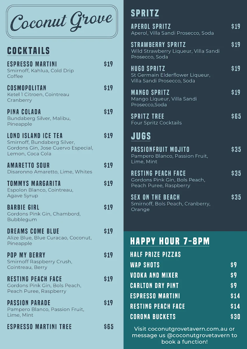 Menu, Coconut Grove
