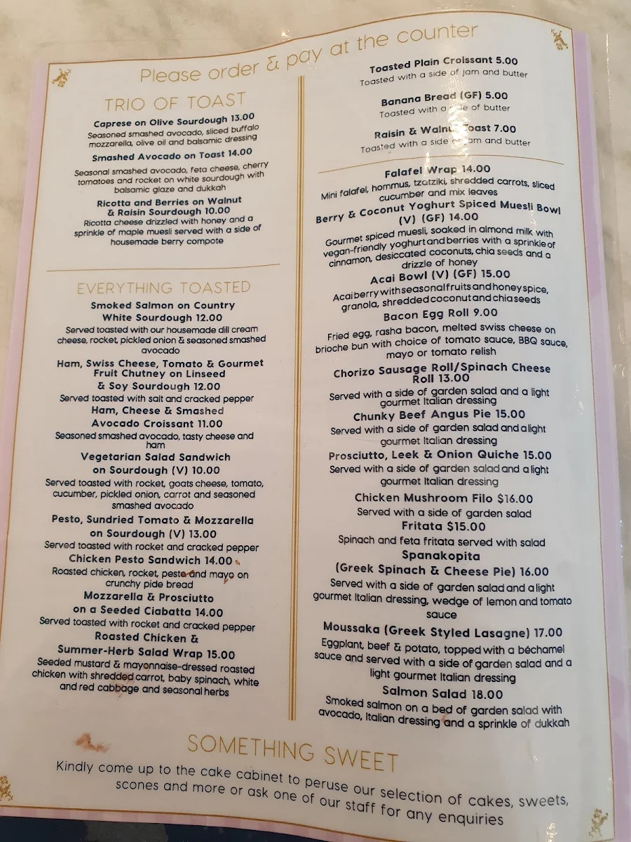 Menu, Peter's of Kensington Café
