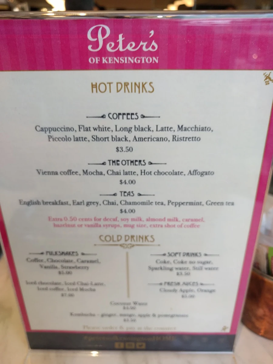 Menu, Peter's of Kensington Café