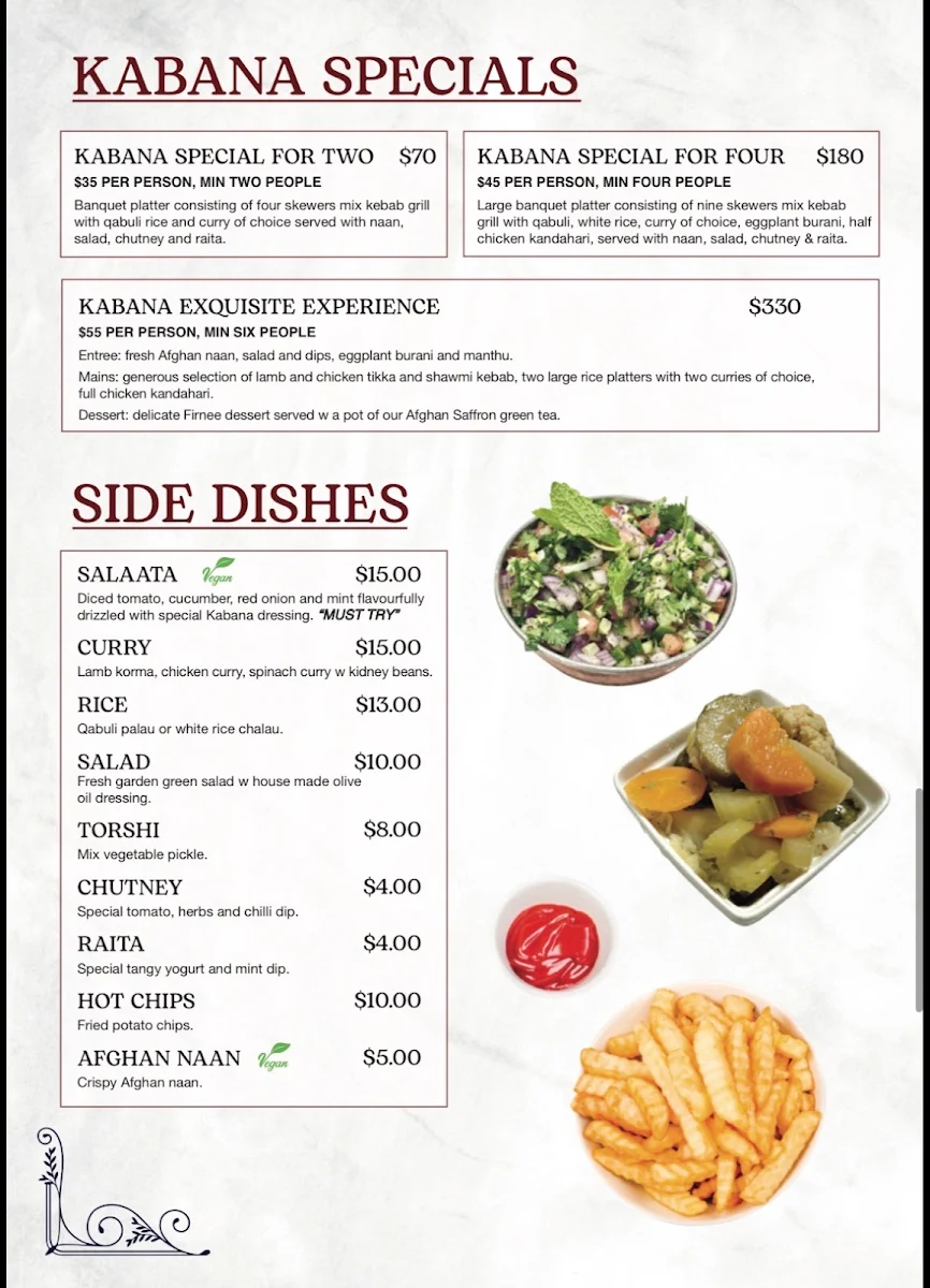 Menu, Kabana