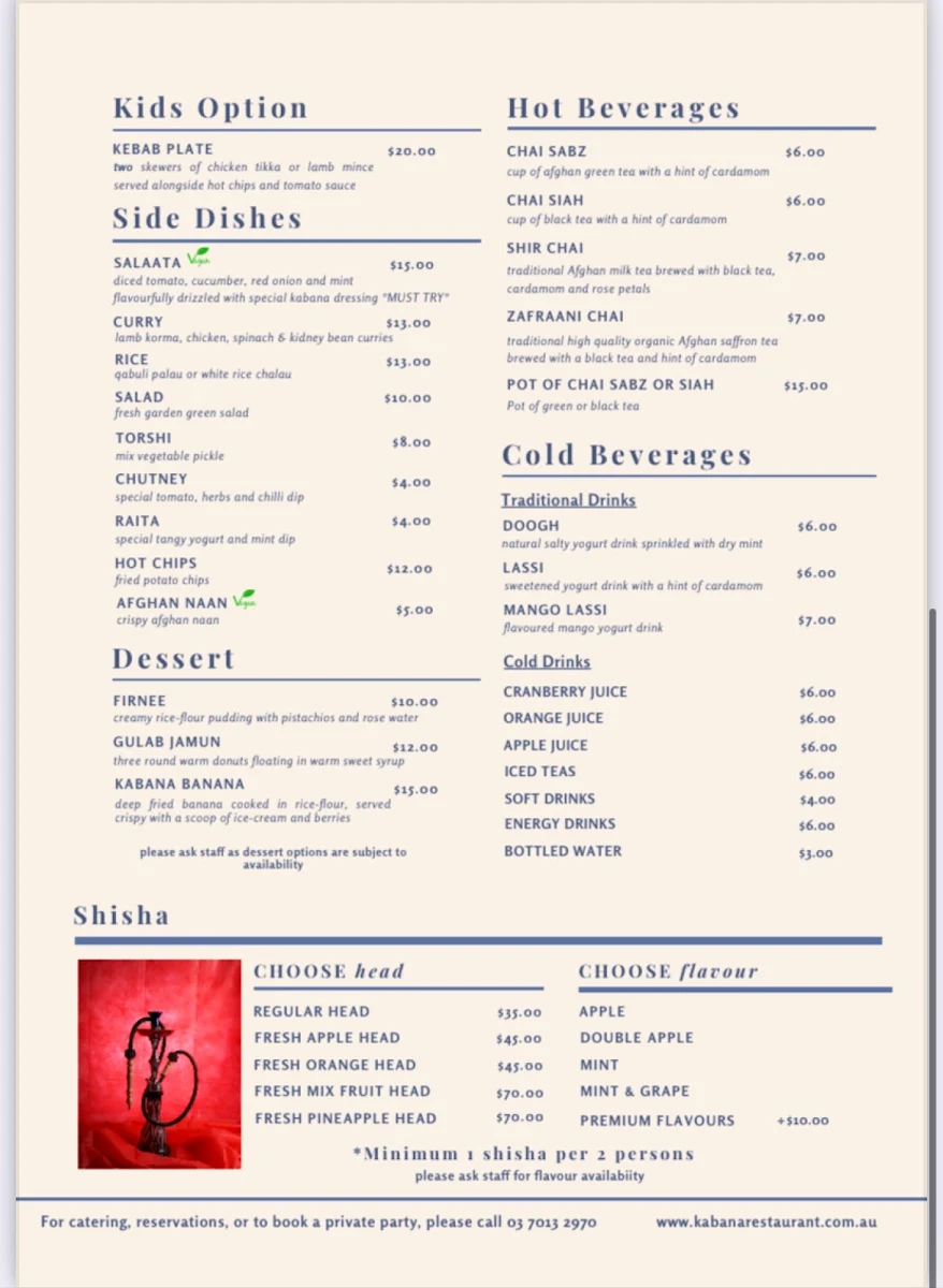 Menu, Kabana