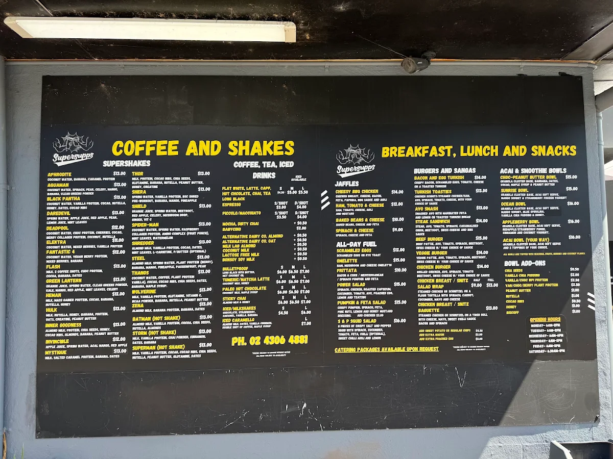 Menu, SuperSupps Healthy Cafe and Supplement Store
