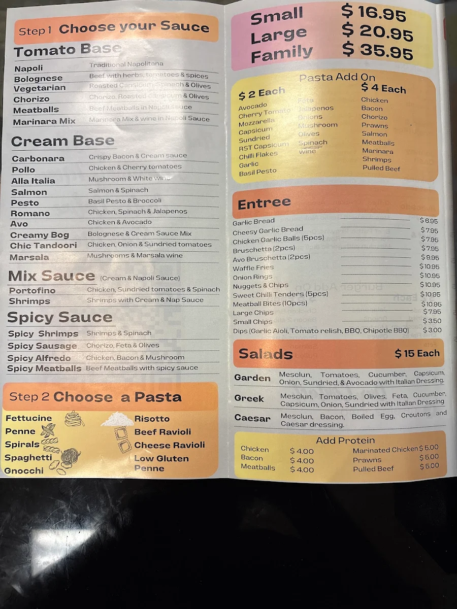 Menu, Mondo Pasta