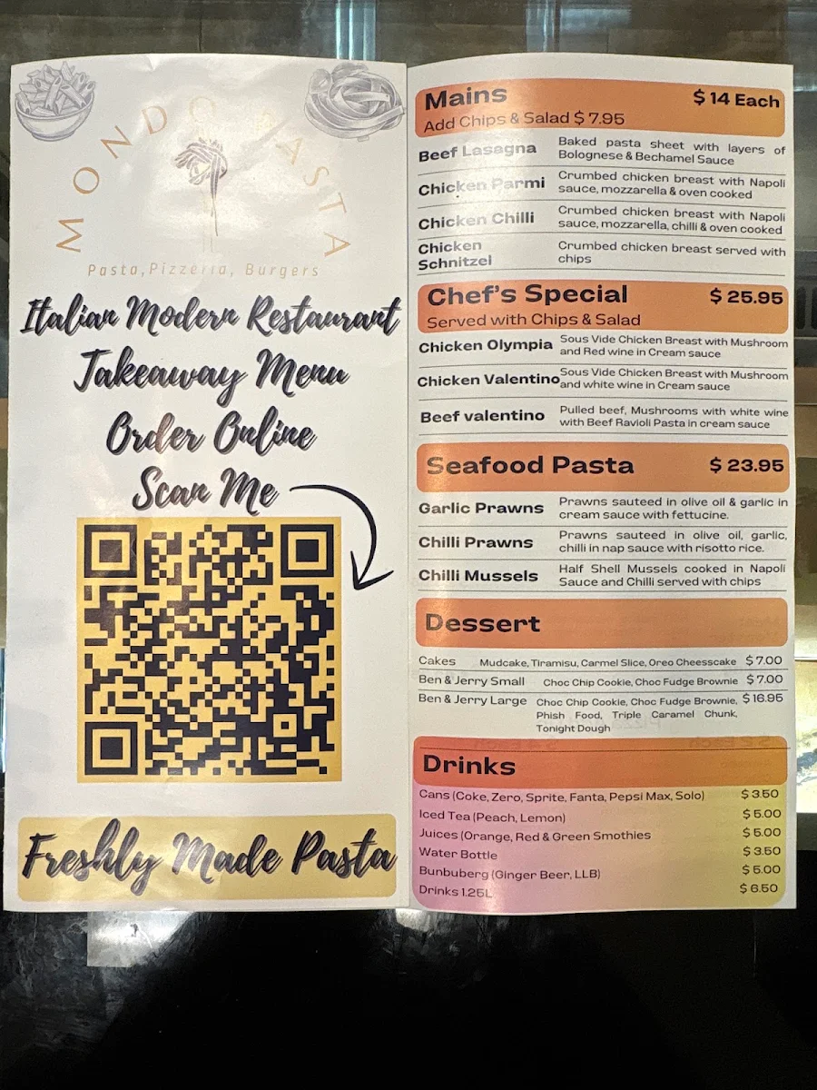 Menu, Mondo Pasta