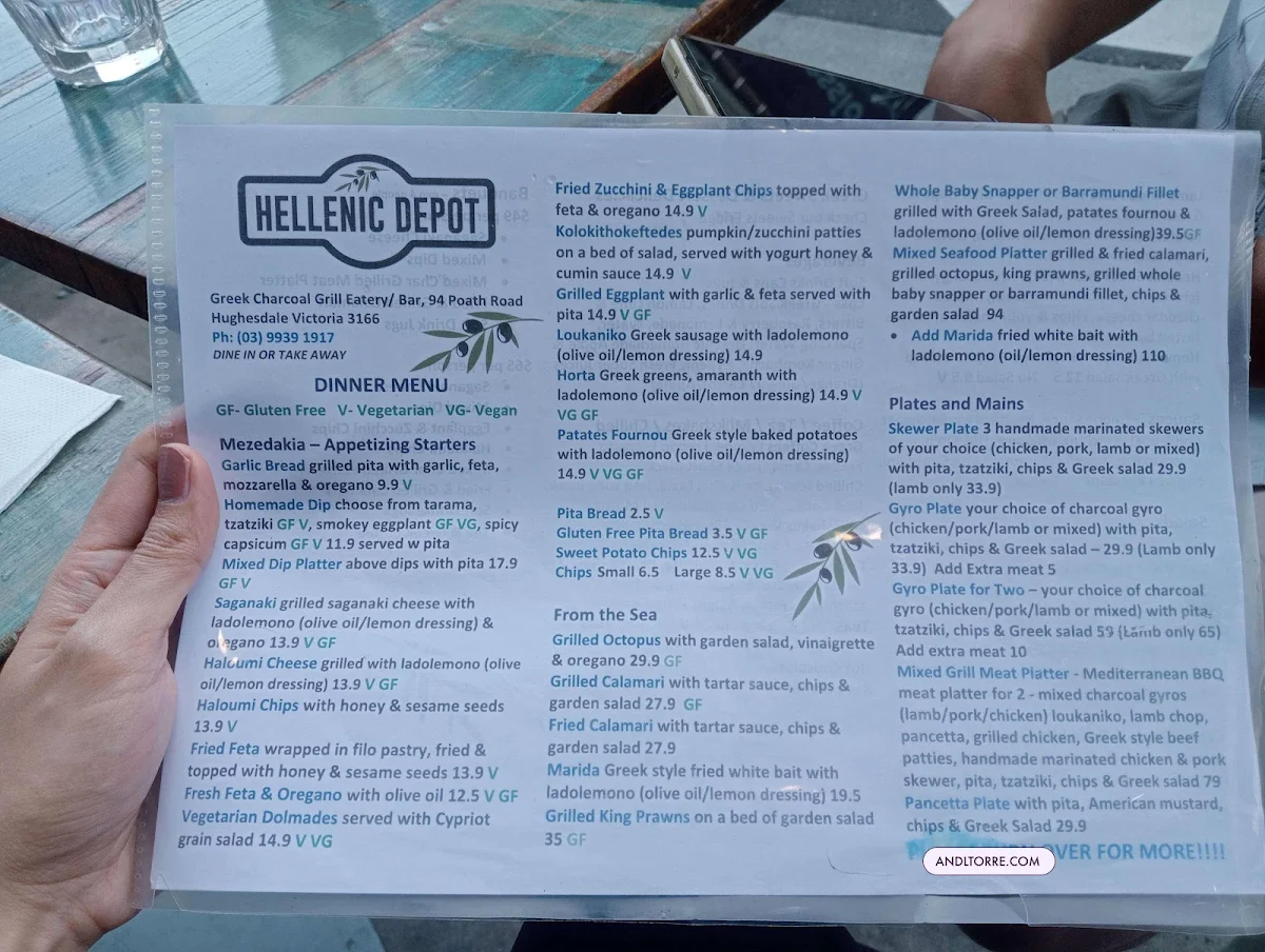 Menu, Hellenic Depot