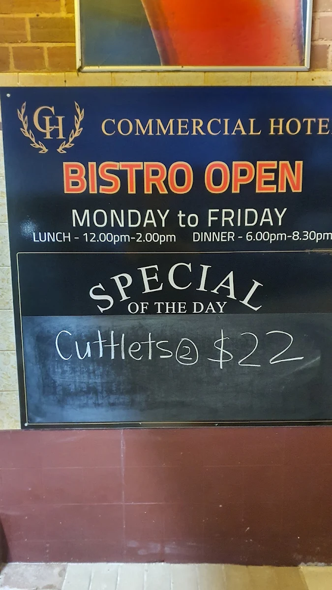 Menu, Commercial Hotel Lake Cargelligo