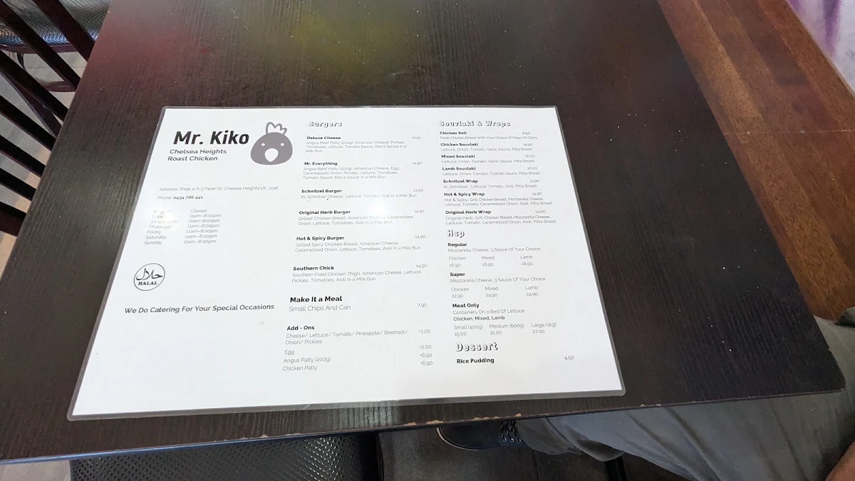 Menu, MR. KIKO