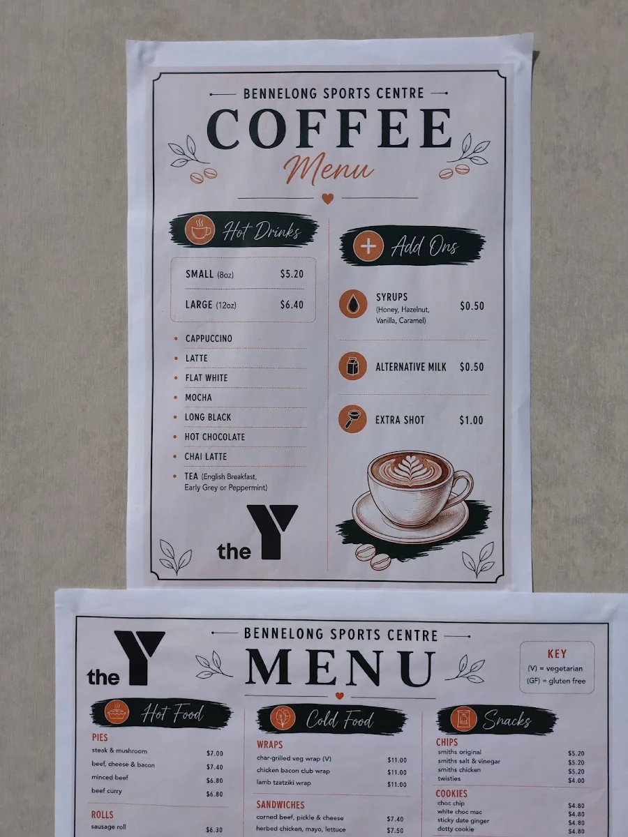 Menu, Bennelong Sports Centre Cafe