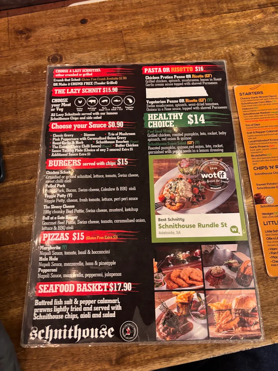 Menu, Schnithouse Rundle St