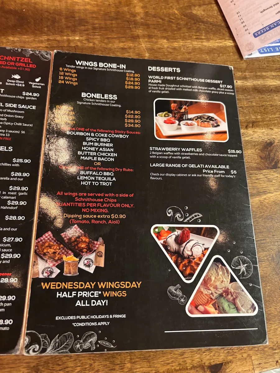 Menu, Schnithouse Rundle St