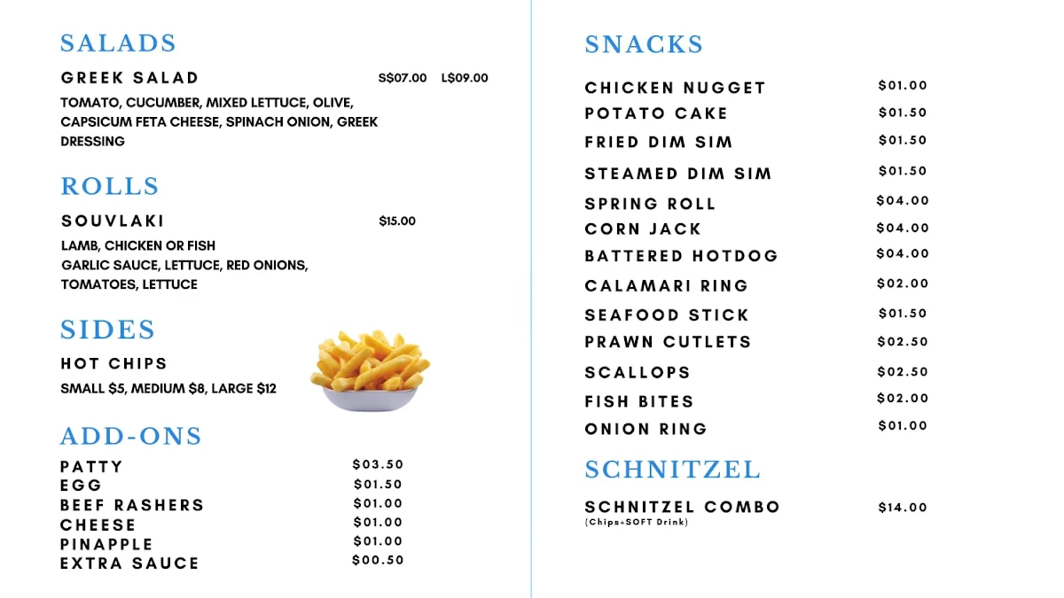 Menu, Fish And Chips burger House
