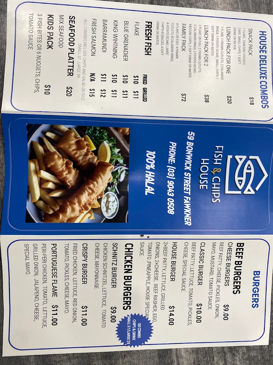 Menu, Fish And Chips burger House