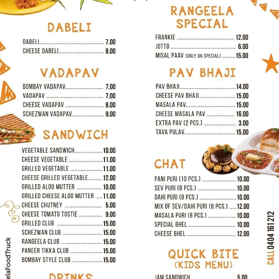 Menu, Rangeela Fast Food
