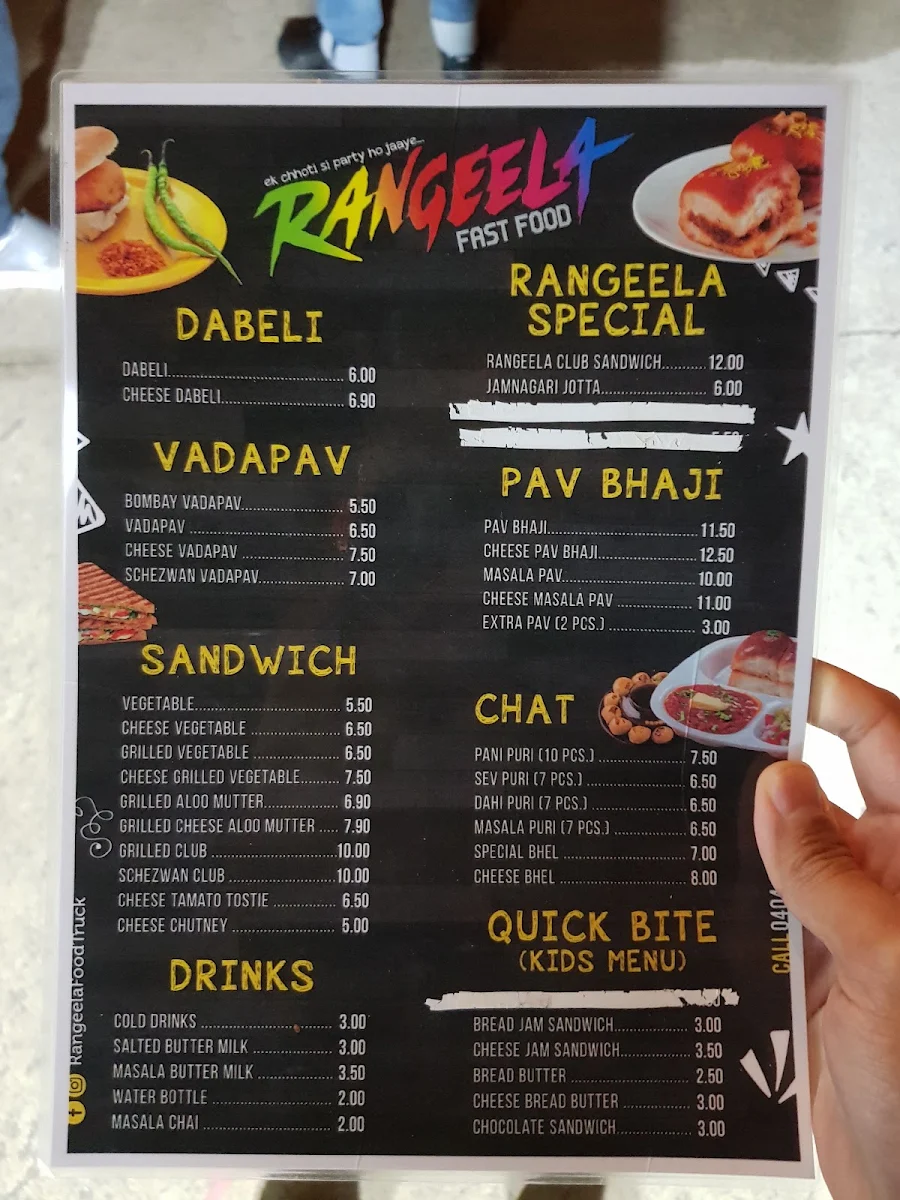 Menu, Rangeela Fast Food