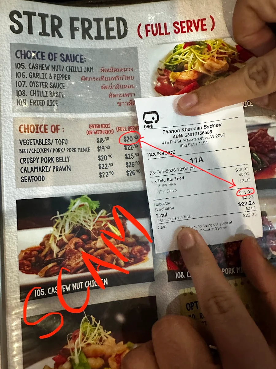 Menu, Thanon Khaosan