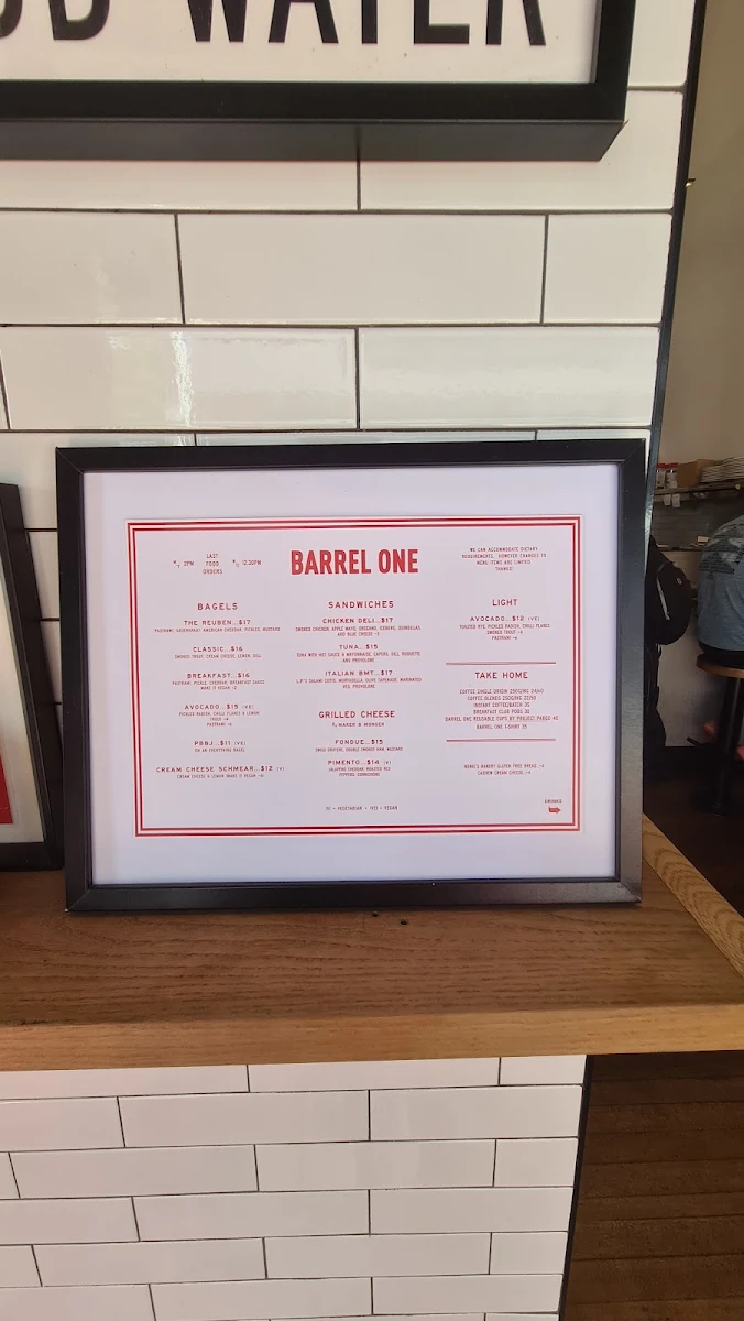 Menu, Barrel One Coffee Roasters Manly