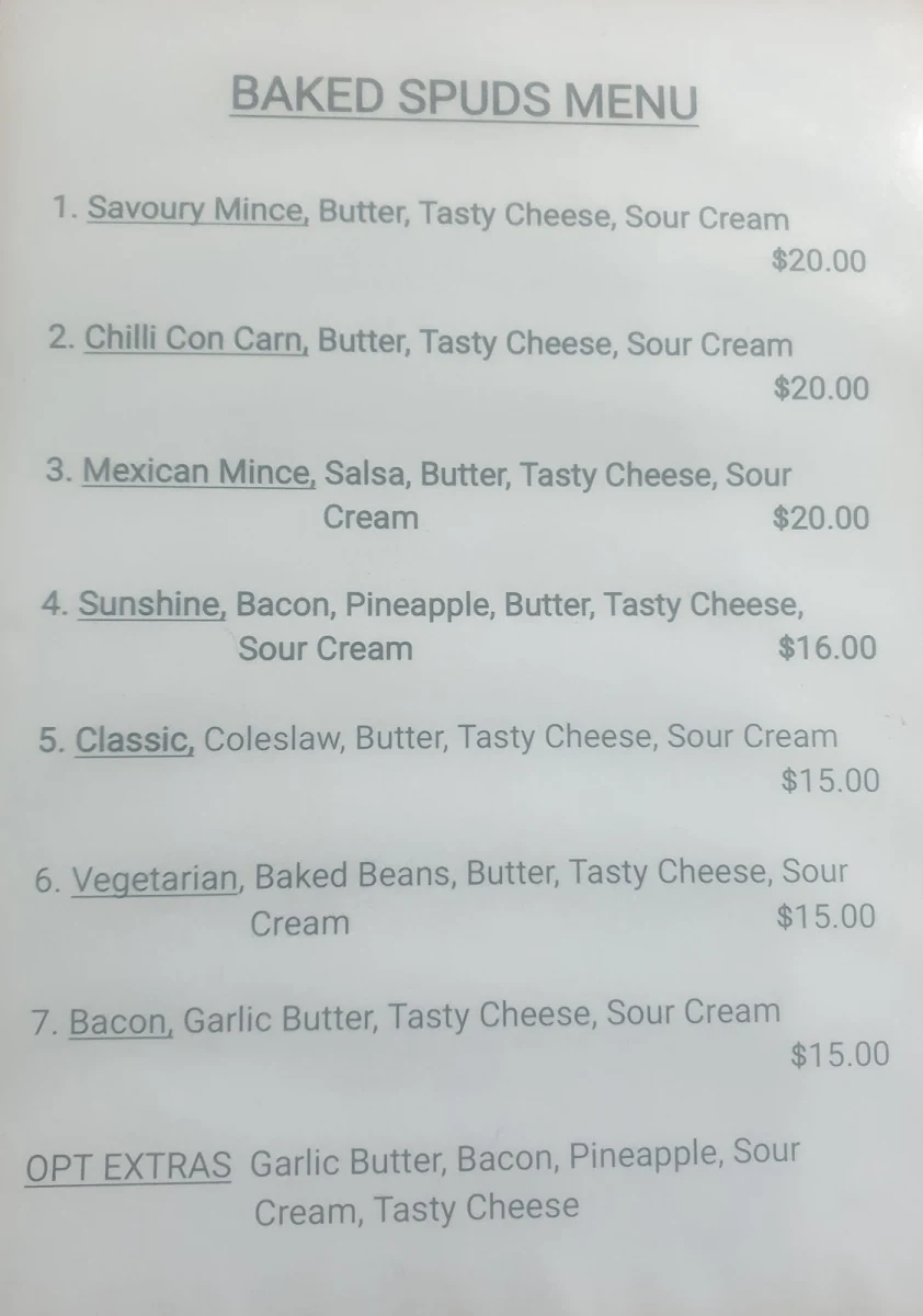Menu, Cafe 88 Tamborine Mountain