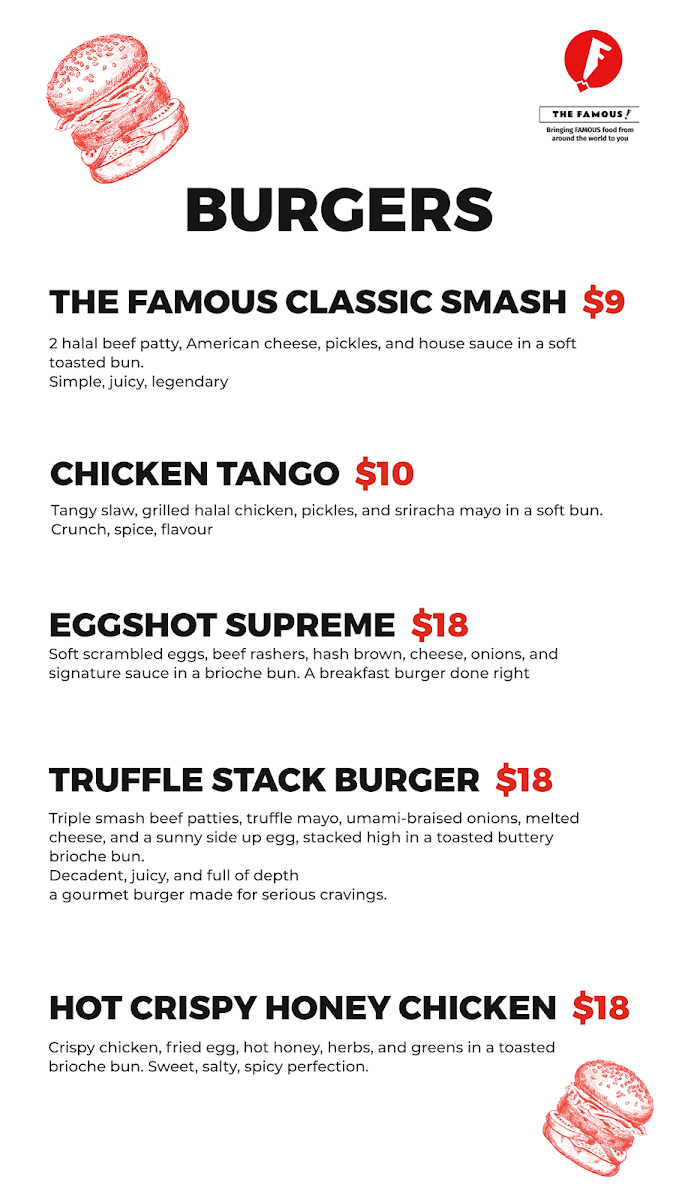 Menu, The Famous Surry Hills