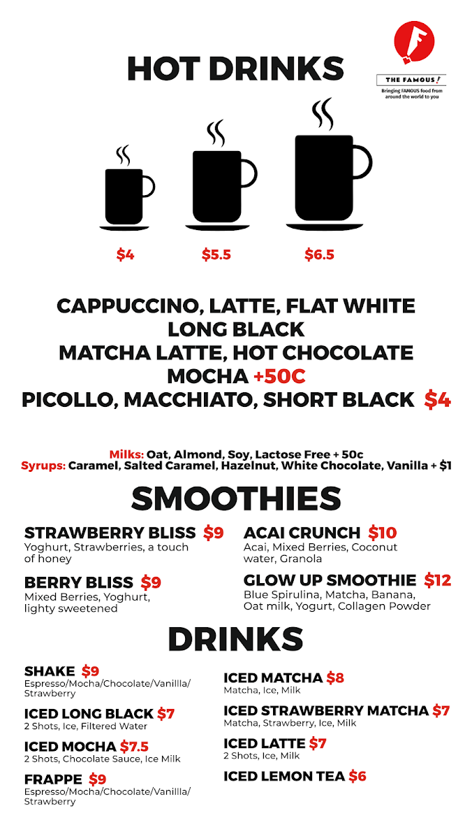 Menu, The Famous Surry Hills