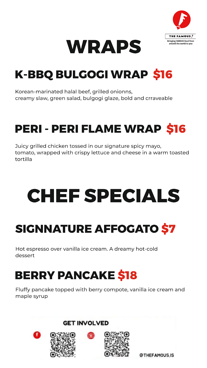 Menu, The Famous Surry Hills