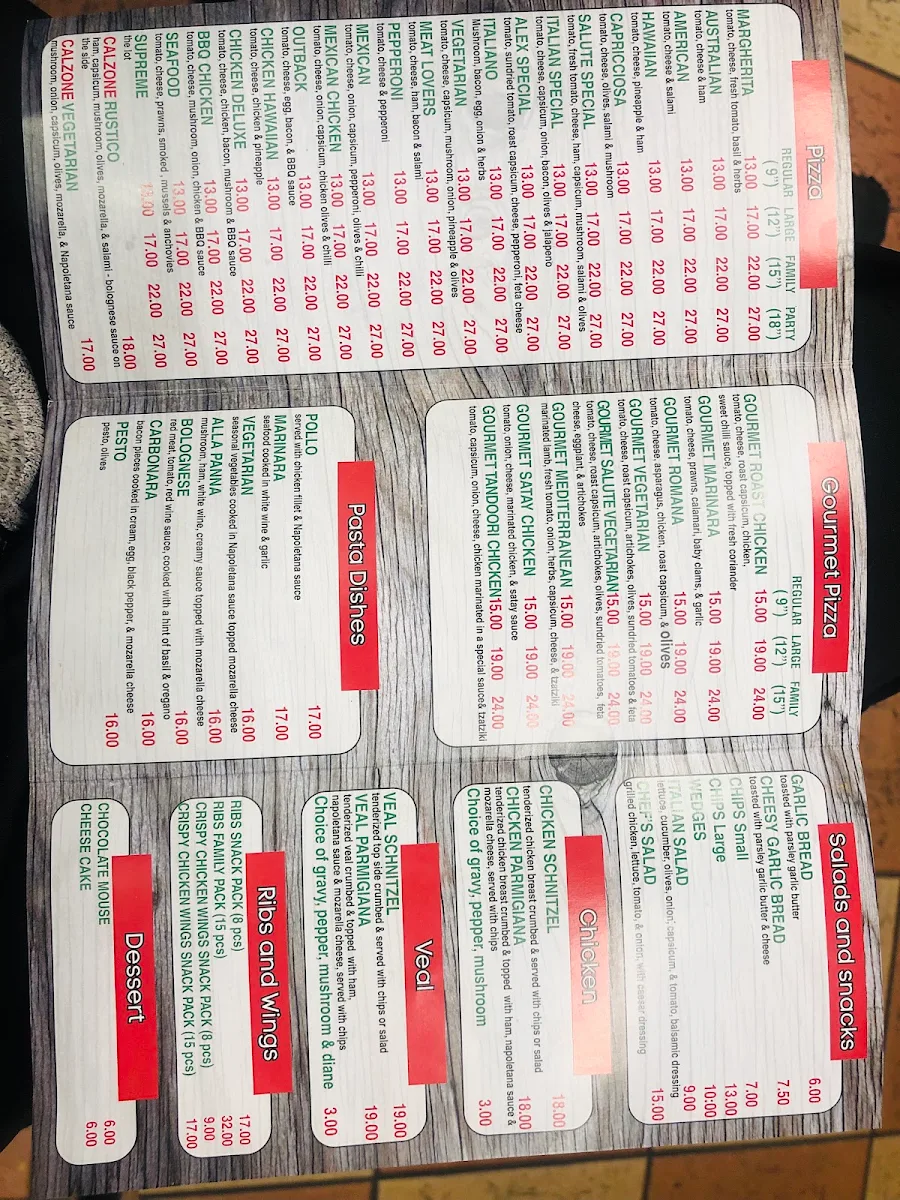 Menu, Giancarlo’s pizzeria
