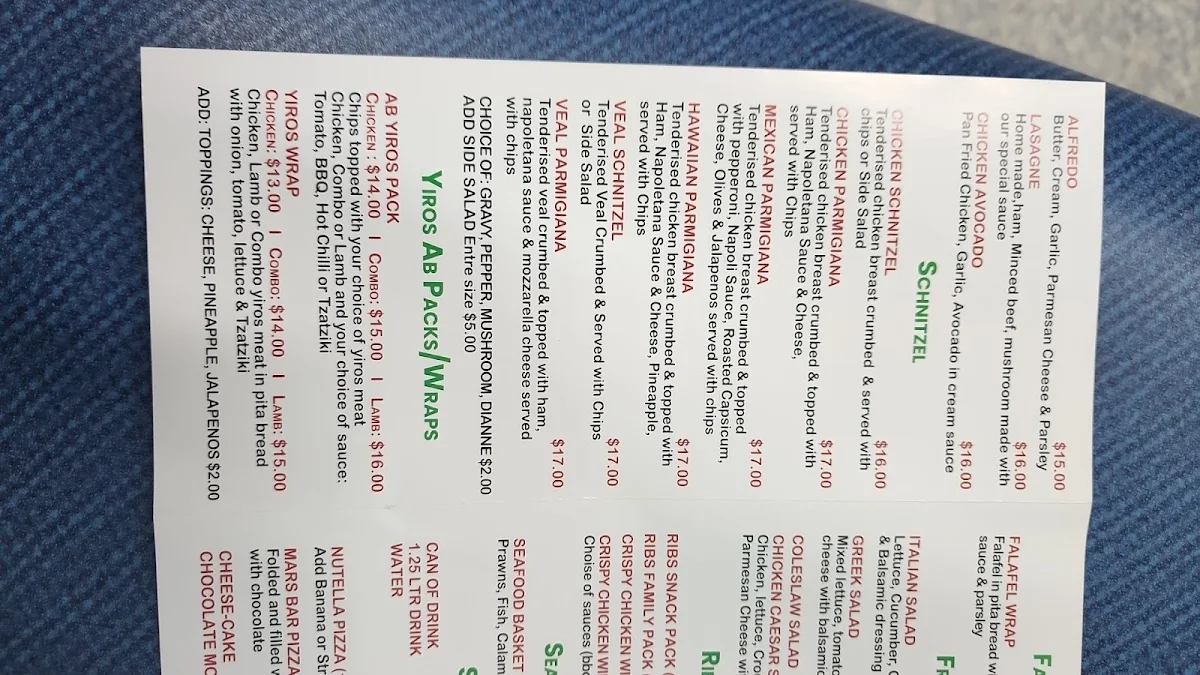 Menu, Giancarlo’s pizzeria