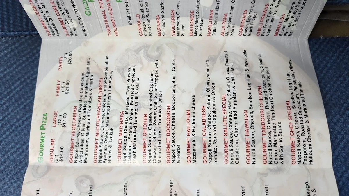 Menu, Giancarlo’s pizzeria