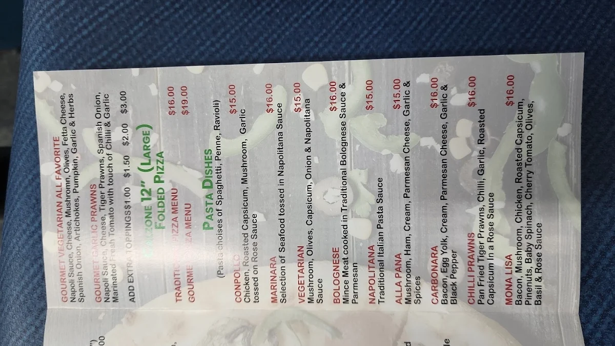 Menu, Giancarlo’s pizzeria