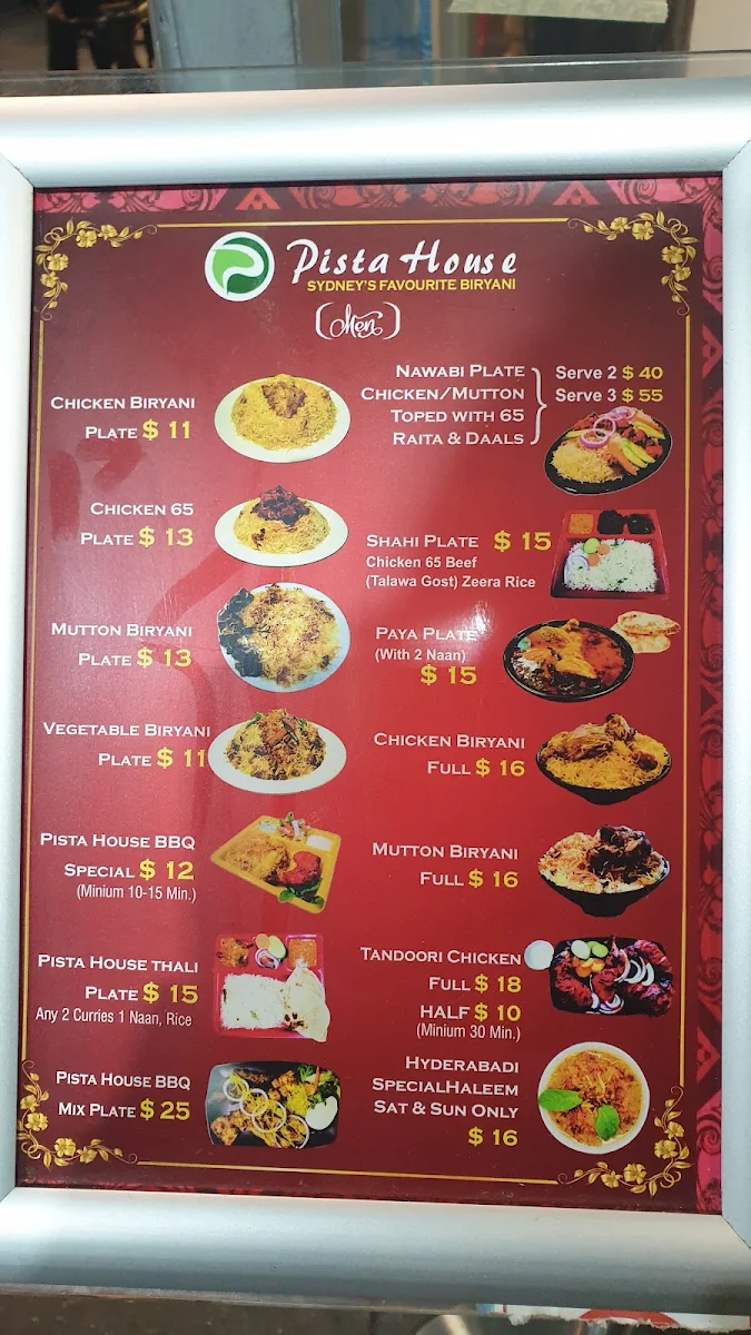 Menu, Pista House Surry Hills