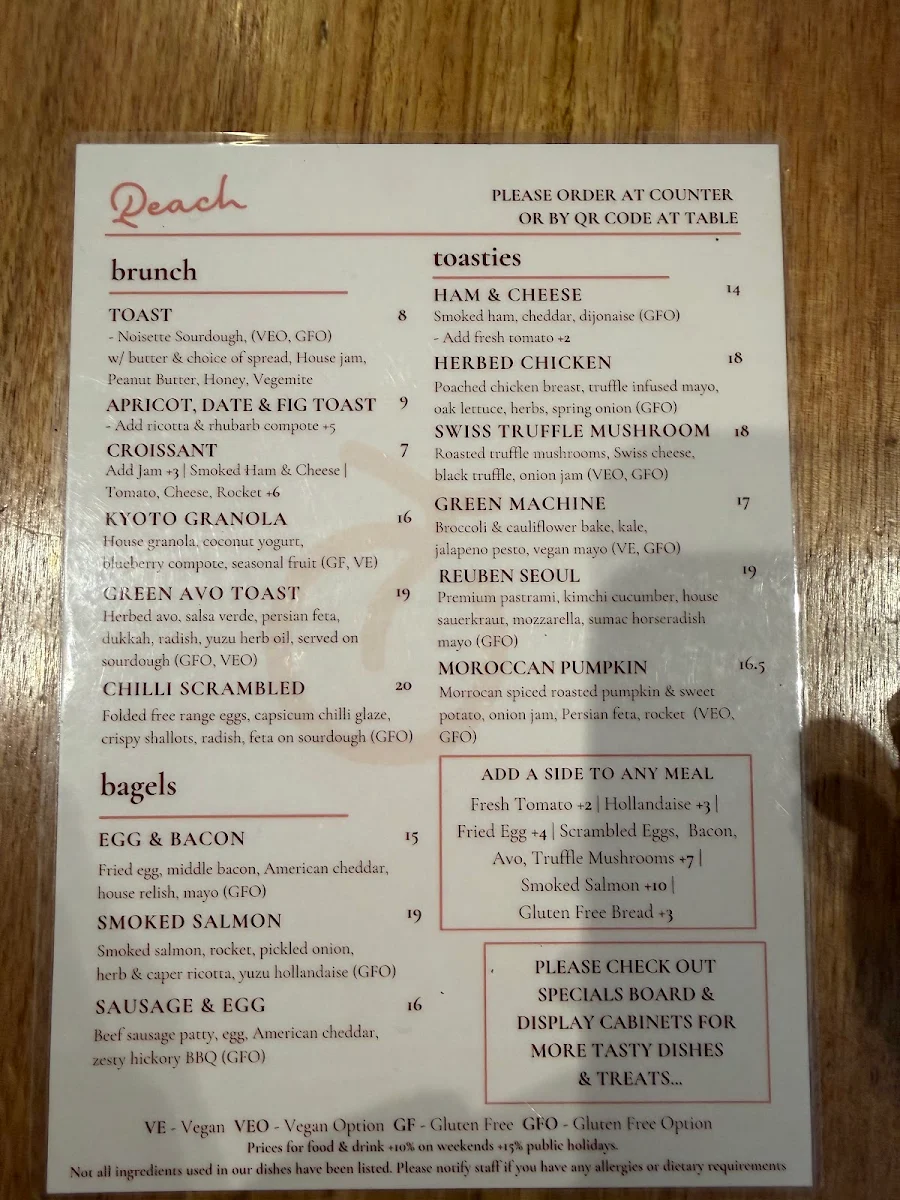 Menu, Peach Orchard Grove