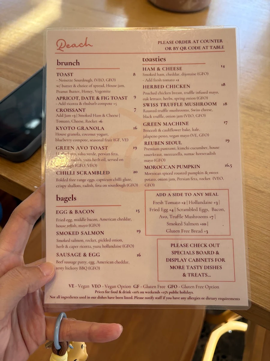 Menu, Peach Orchard Grove