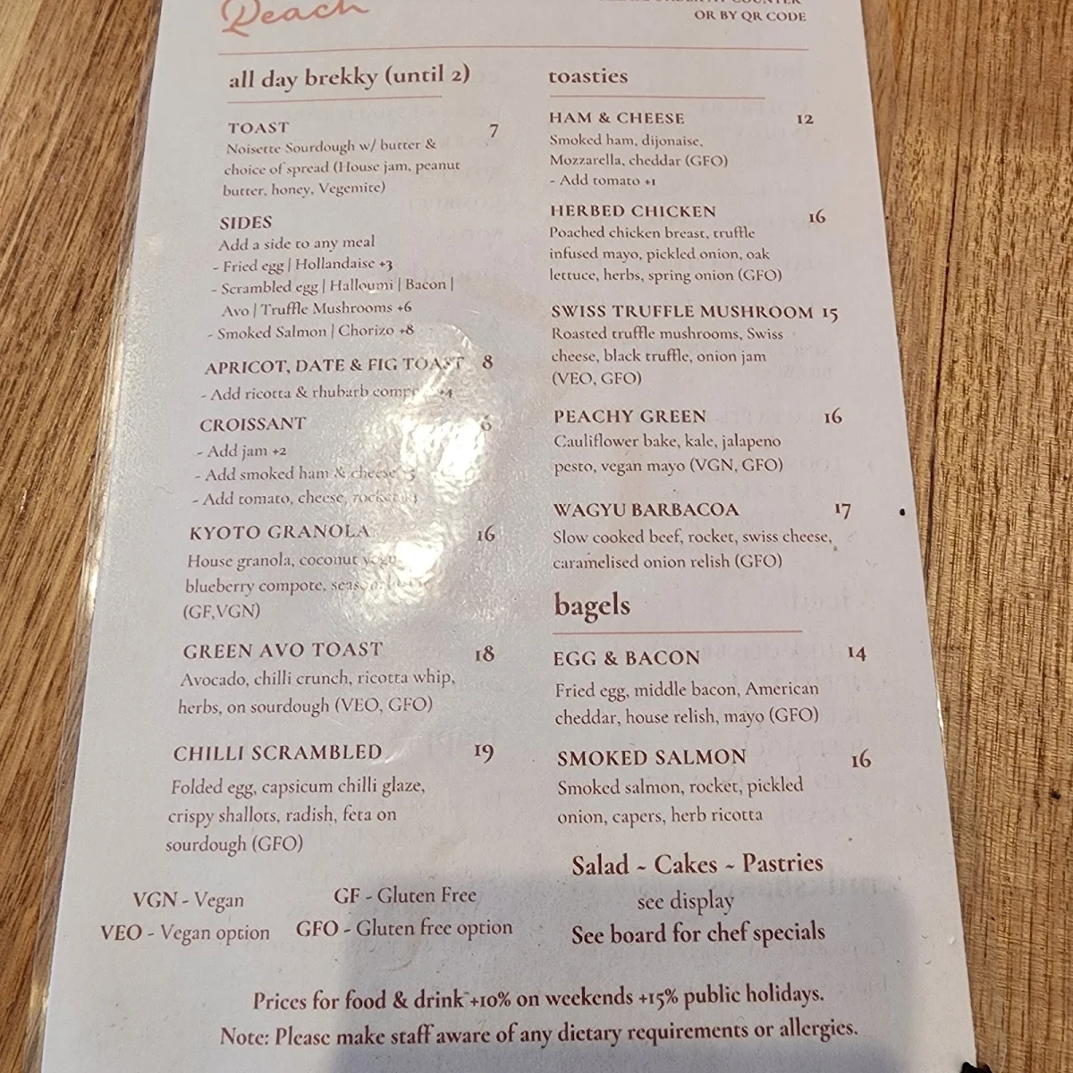 Menu, Peach Orchard Grove