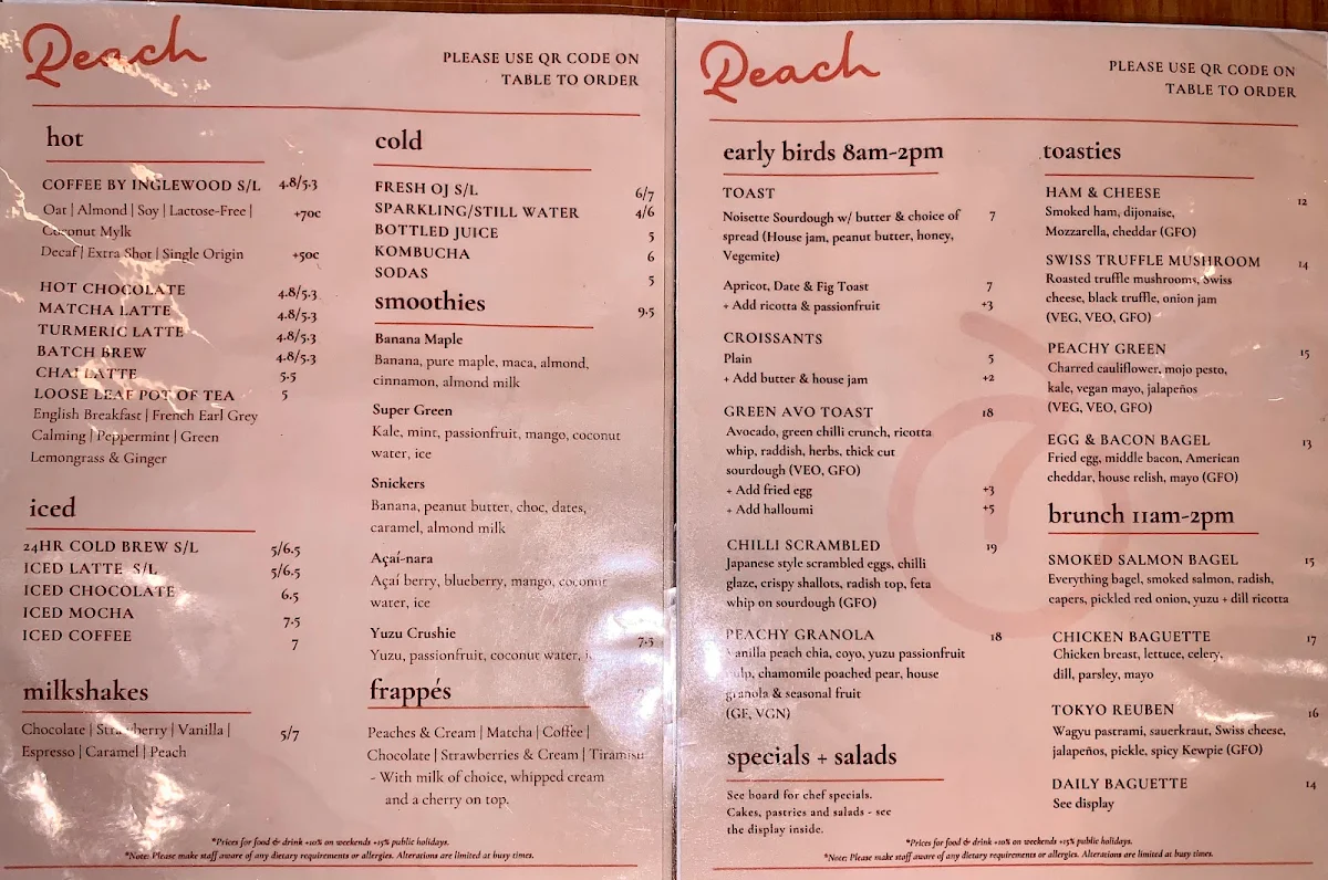 Menu, Peach Orchard Grove