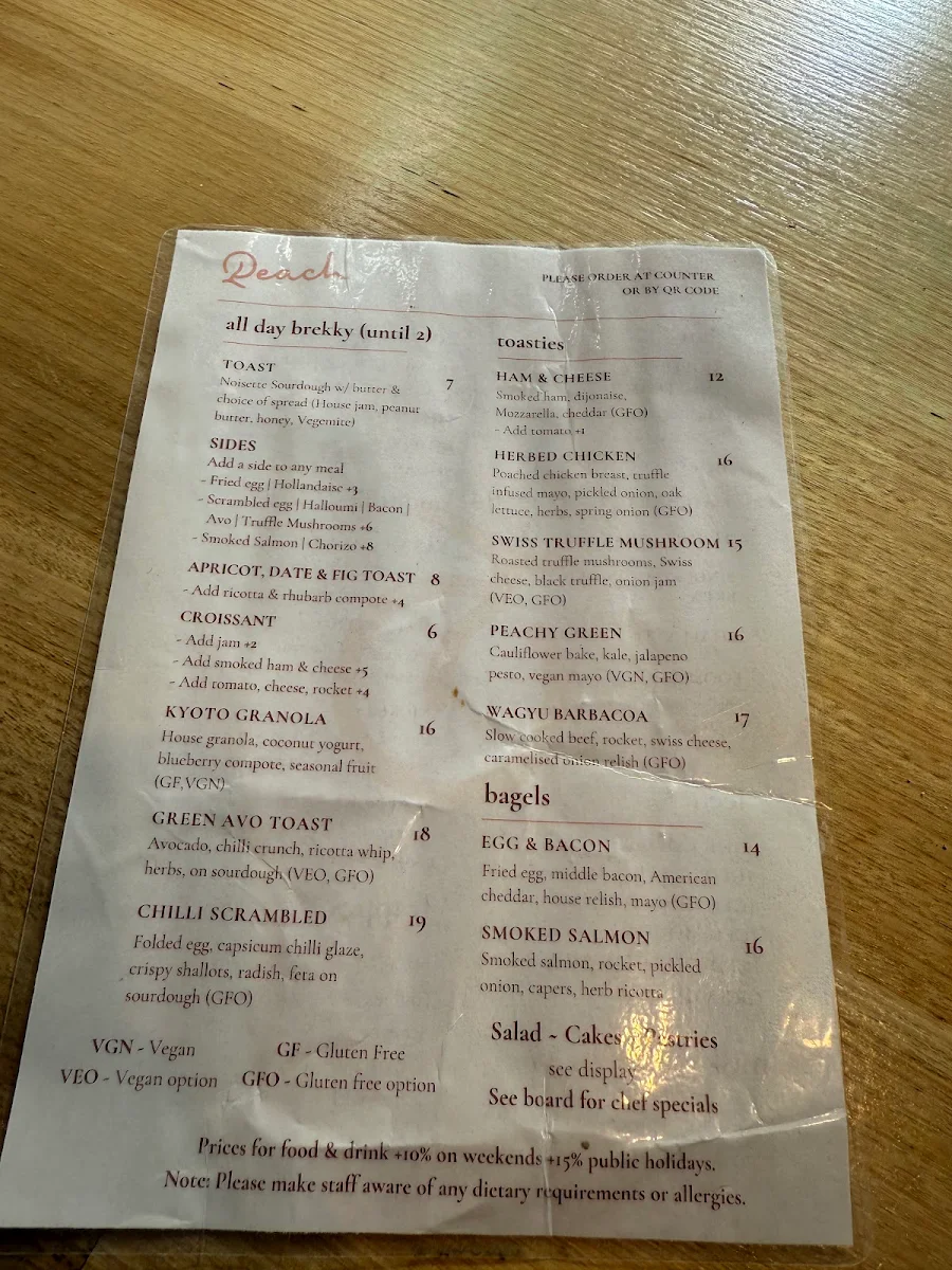 Menu, Peach Orchard Grove