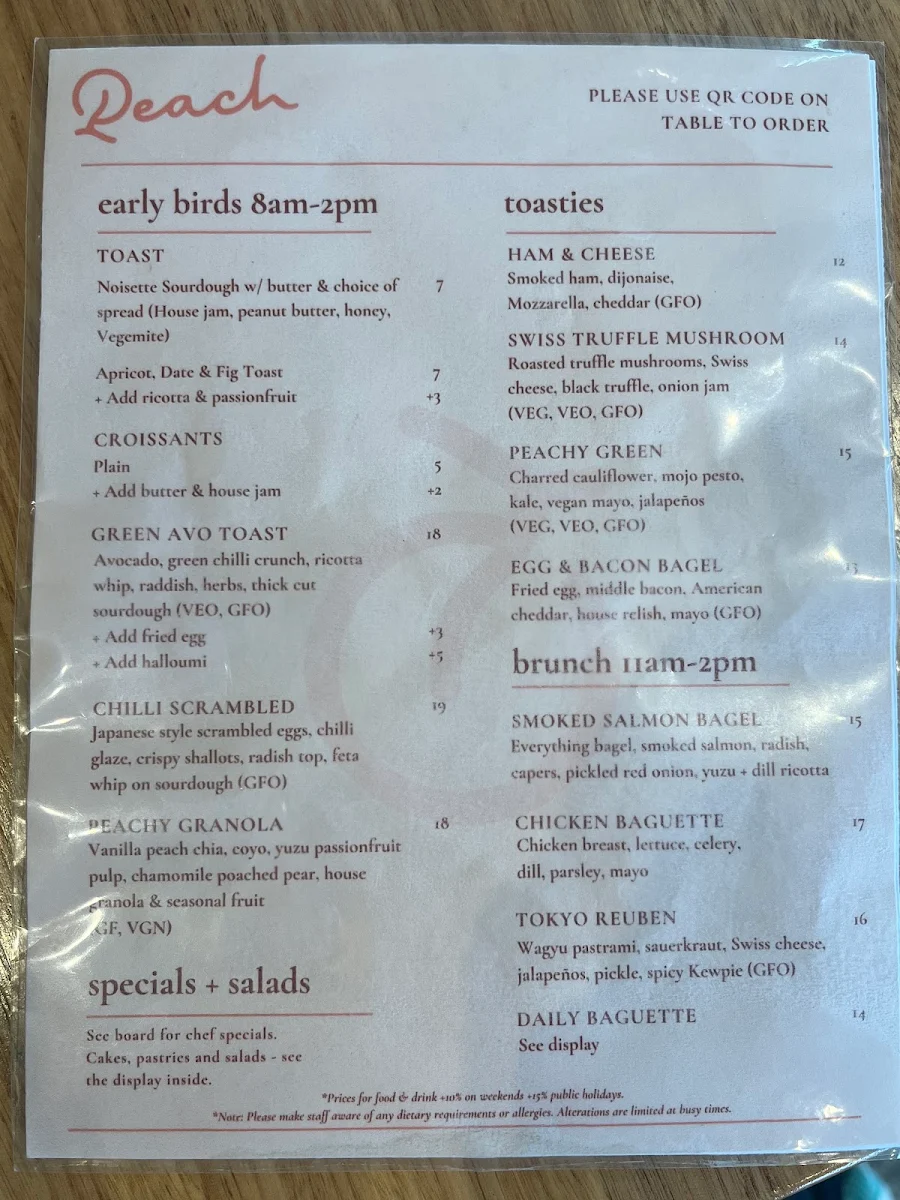 Menu, Peach Orchard Grove