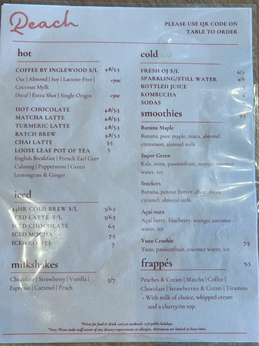 Menu, Peach Orchard Grove